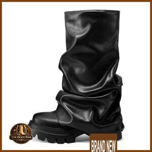 Women's Fold Over Slouchy Boots Wide Calf Platform Non-Slip Mid Calf